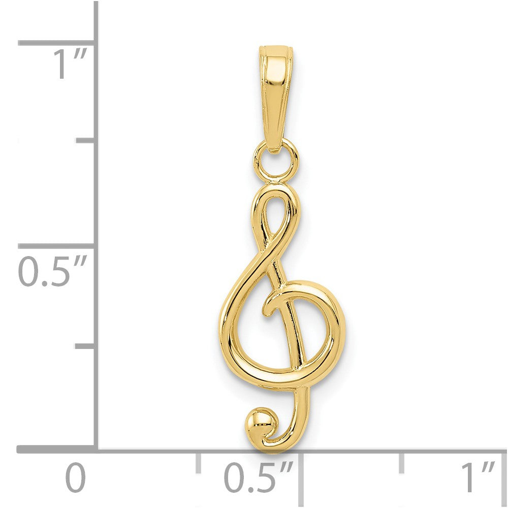14k Yellow Real Gold Treble Clef Music Pendant, 25x8mm