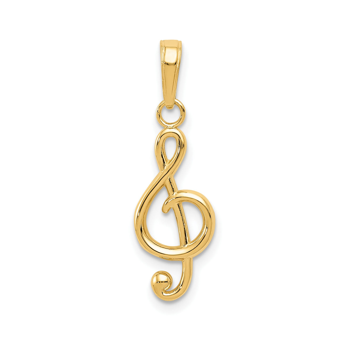 14k Yellow Real Gold Treble Clef Music Pendant, 25x8mm