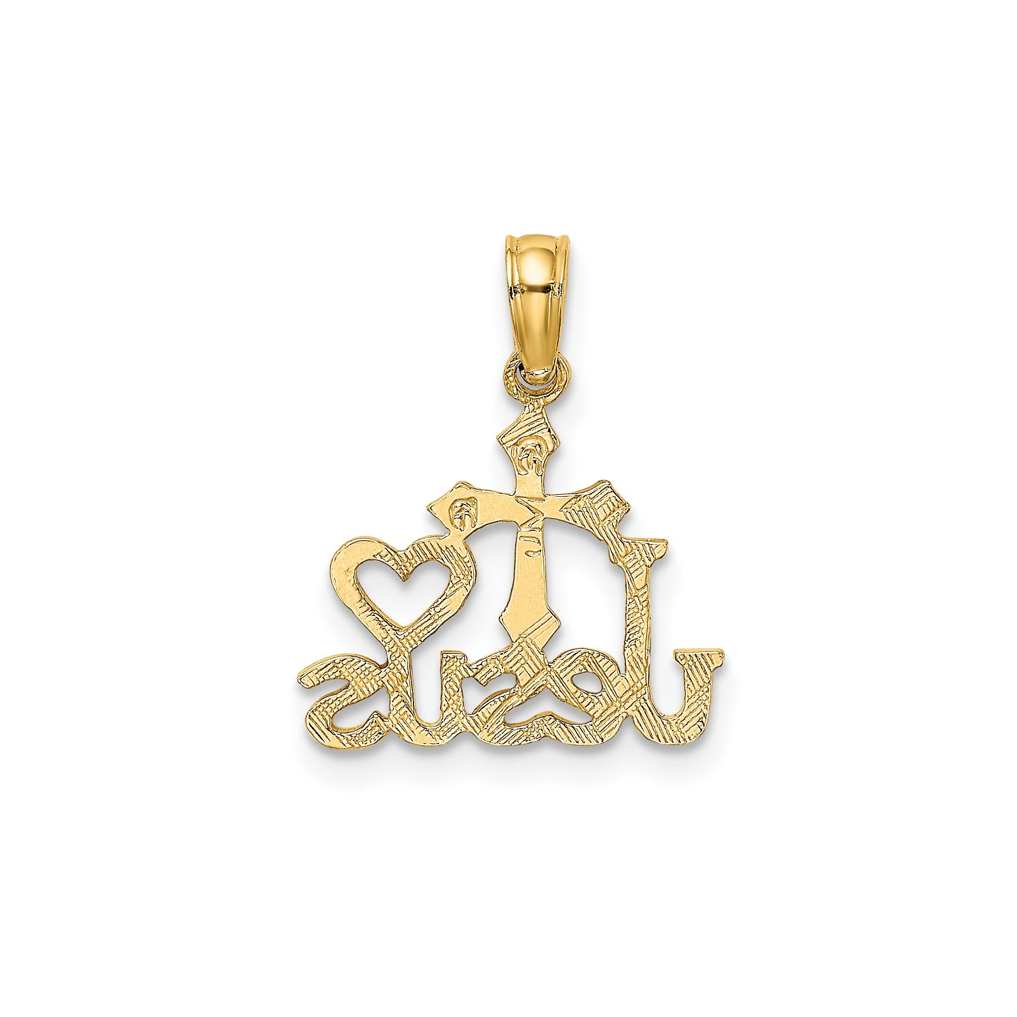 Jesus Cross and Heart Religious Pendant, 10K Yellow Gold, 17x14mm