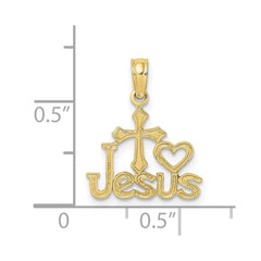 Jesus Cross and Heart Religious Pendant, 10K Yellow Gold, 17x14mm