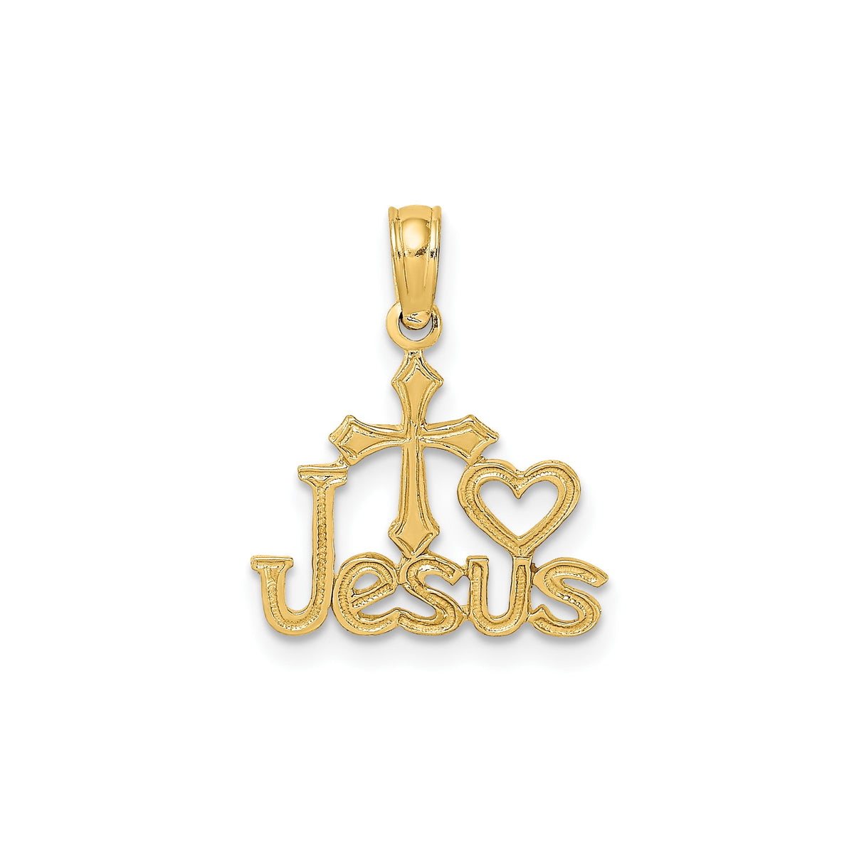Jesus Cross and Heart Religious Pendant, 10K Yellow Gold, 17x14mm