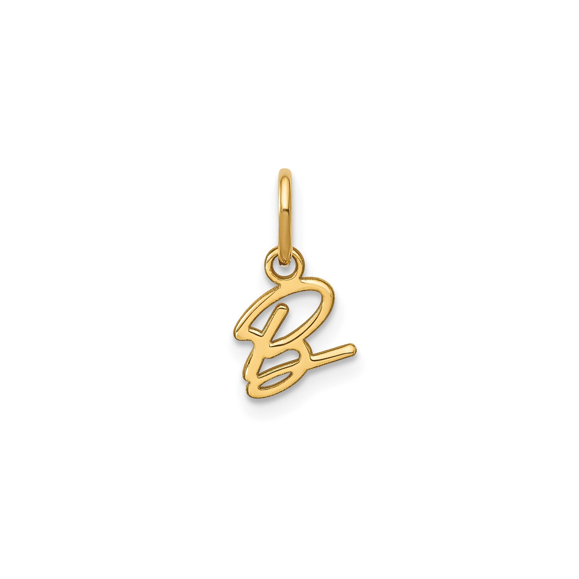 10K Yellow Gold Script Letter Initial Charm Pendant, 14x10mm