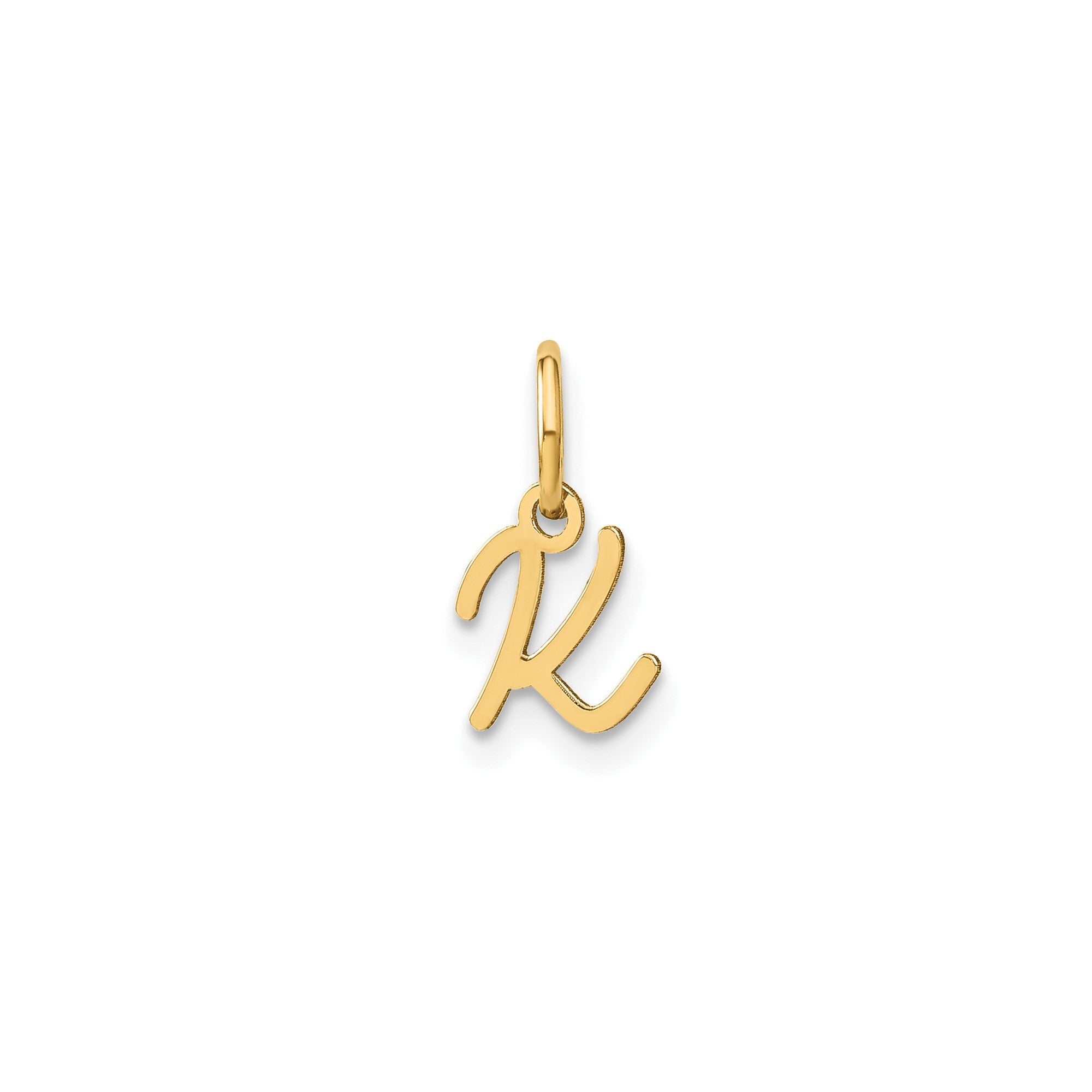 10K Yellow Gold Script Letter Initial Charm Pendant, 14x10mm