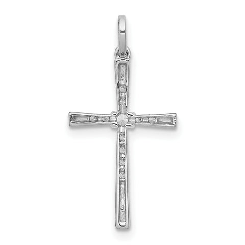 10K Real Solid White Gold 1/10ct. Diamond Cross Pendant, 19x11mm