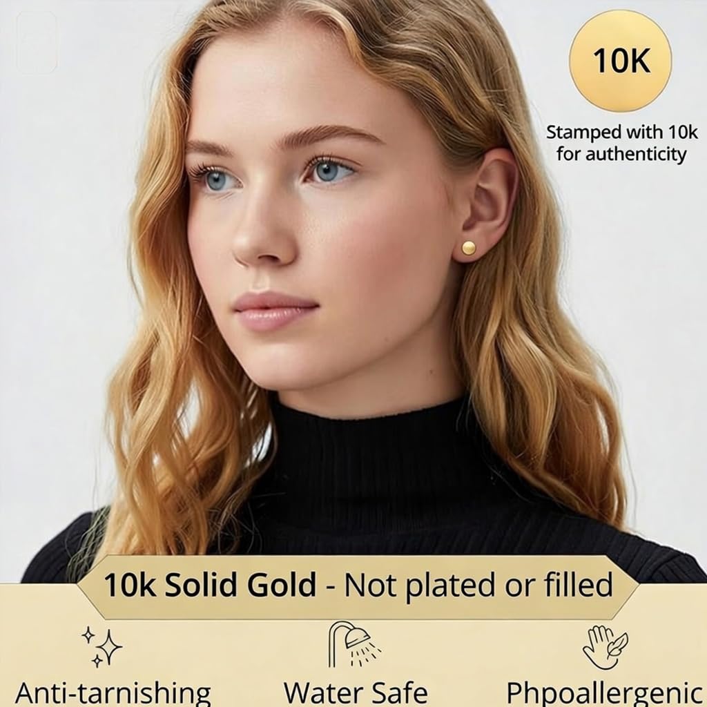 10K Real Yellow Gold Ball Stud Earrings - JewelryAffairs