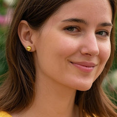 10K Real Yellow Gold Ball Stud Earrings - JewelryAffairs
