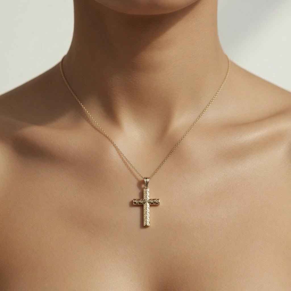 10k Real Yellow Gold High Polished Unisex Cross Pendant Charm,19x11mm