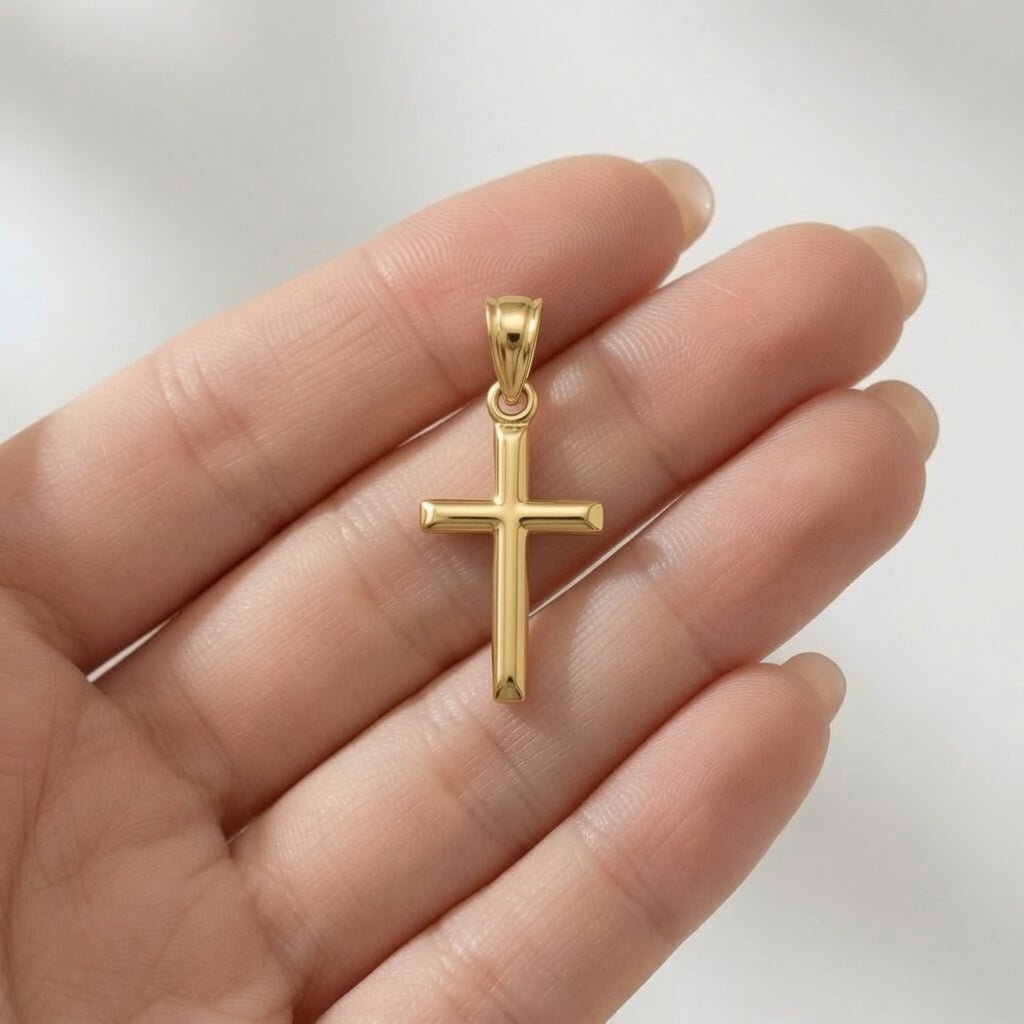 10k Real Yellow Gold High Polished Unisex Cross Pendant Charm,19x11mm