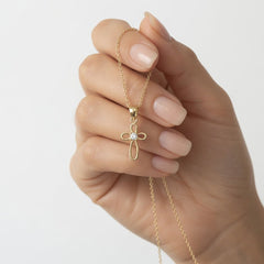 10k Real Yellow Gold Small CZ Cross Pendant 20mm Length