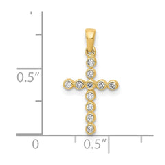 10K Real Yellow Solid Gold High Polished 1/10ct. Diamond Cross Pendant, 20x10mm