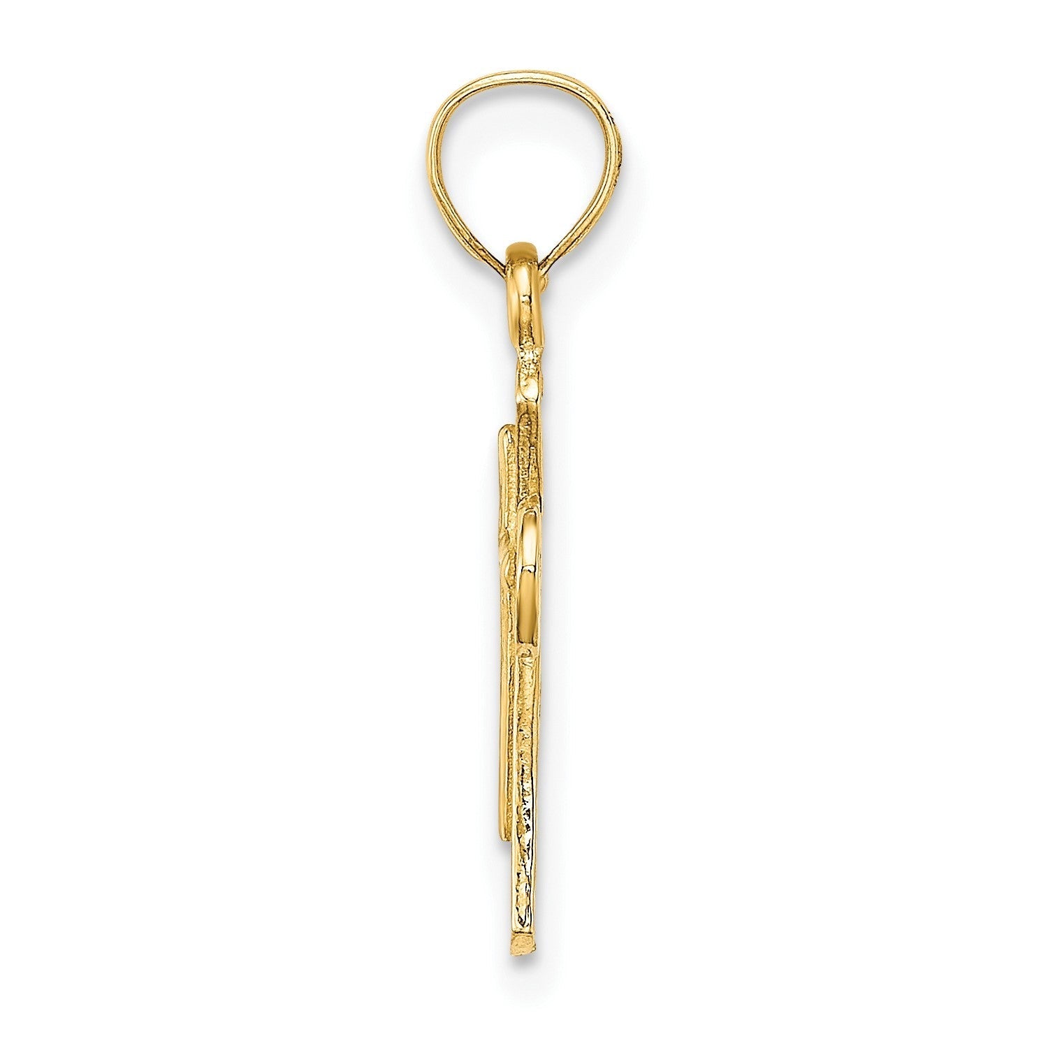 10k Real Yellow Solid Gold Solid Textured Cross Charm Pendant, 20x11mm