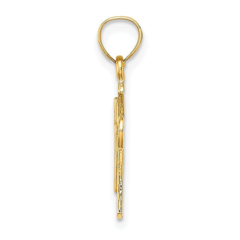 10k Real Yellow Solid Gold Solid Textured Cross Charm Pendant, 20x11mm