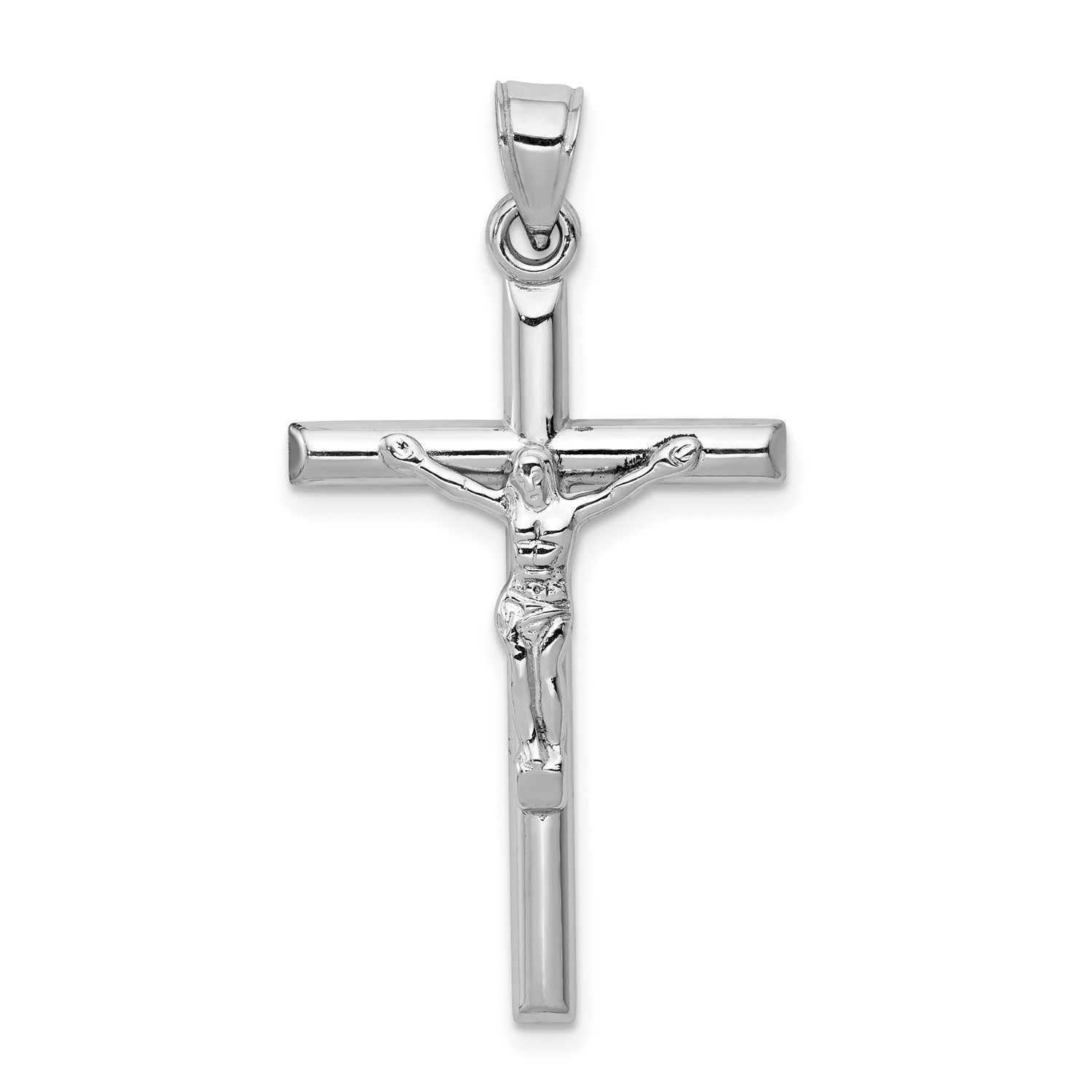 10k Solid White Gold Crucifix Jesus Cross Pendant, 32mm x 19mm - JewelryAffairs