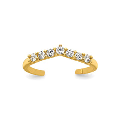 10k Solid Yellow Gold White CZ Open Back Toe Ring