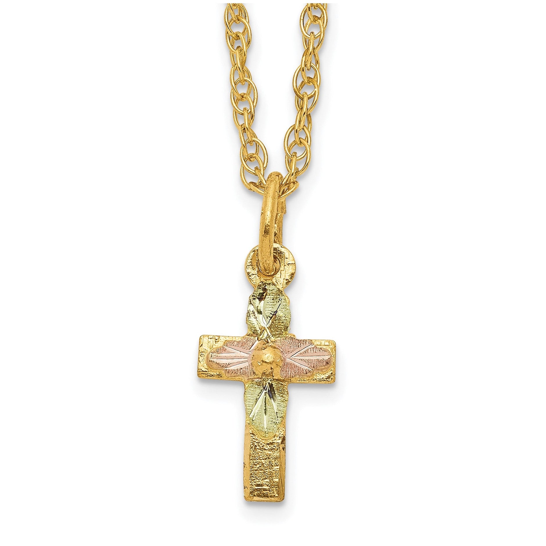 10k Tri-Color Gold Cross Pendant Necklace, 18 Inch Chain | Jewelry