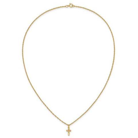 10k Tri-Color Gold Cross Pendant Necklace, 18 Inch Chain