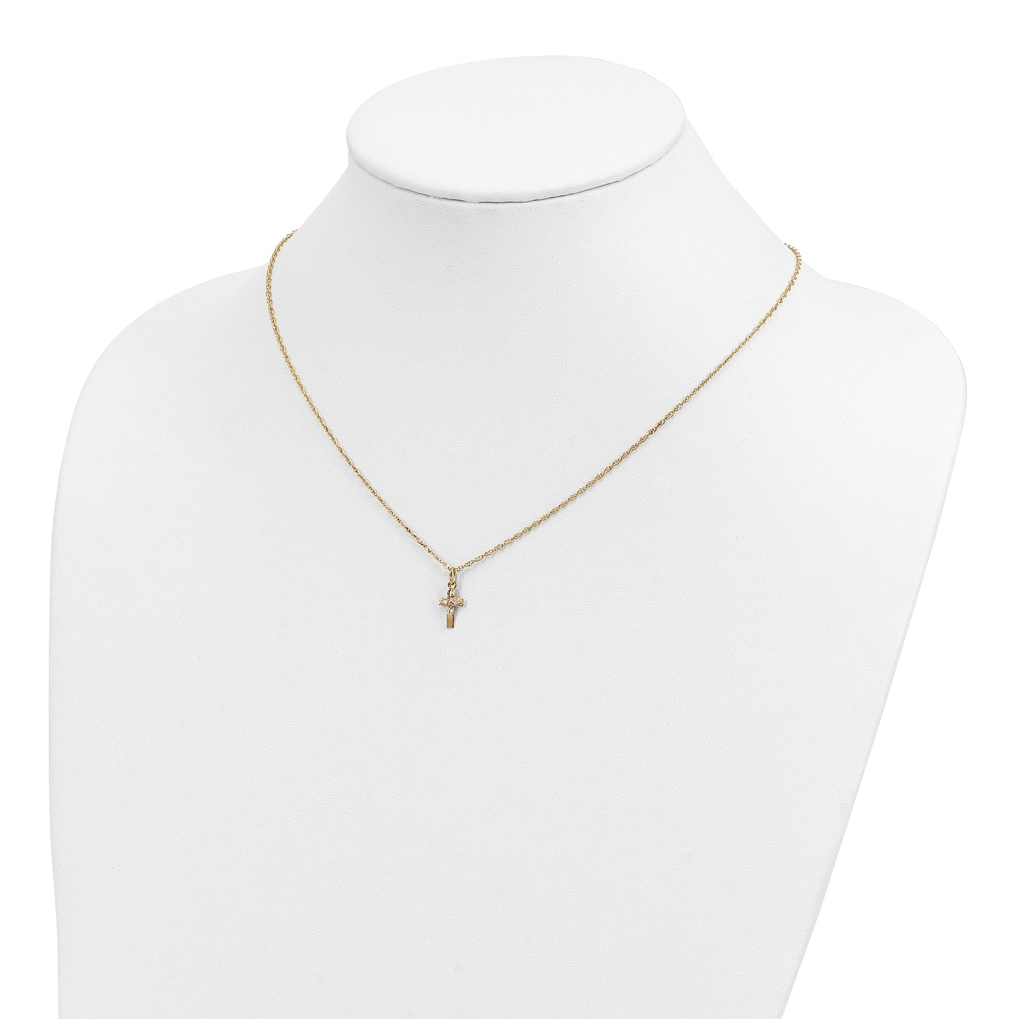 10k Tri-Color Gold Cross Pendant Necklace, 18 Inch Chain