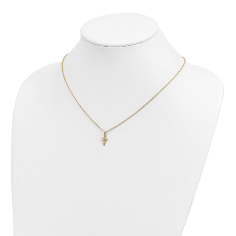 10k Tri-Color Gold Cross Pendant Necklace, 18 Inch Chain