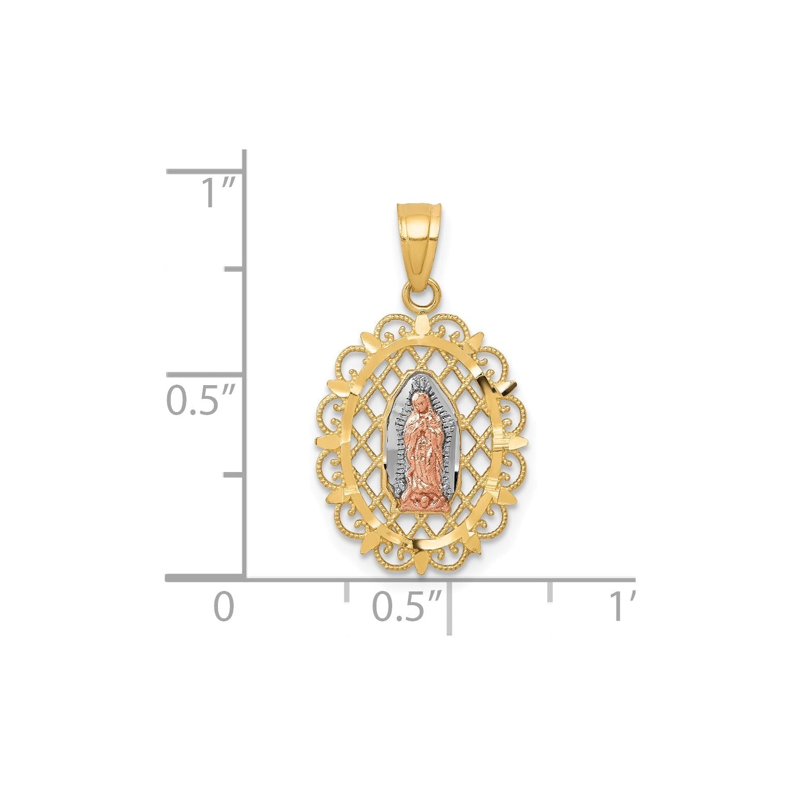 10K Two Tone Gold Virgin Mary Our Lady of Guadalupe Medal Pendant, 22x13mm