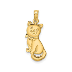 10k Yellow Gold Cat Charm Pendant, 24x9mm