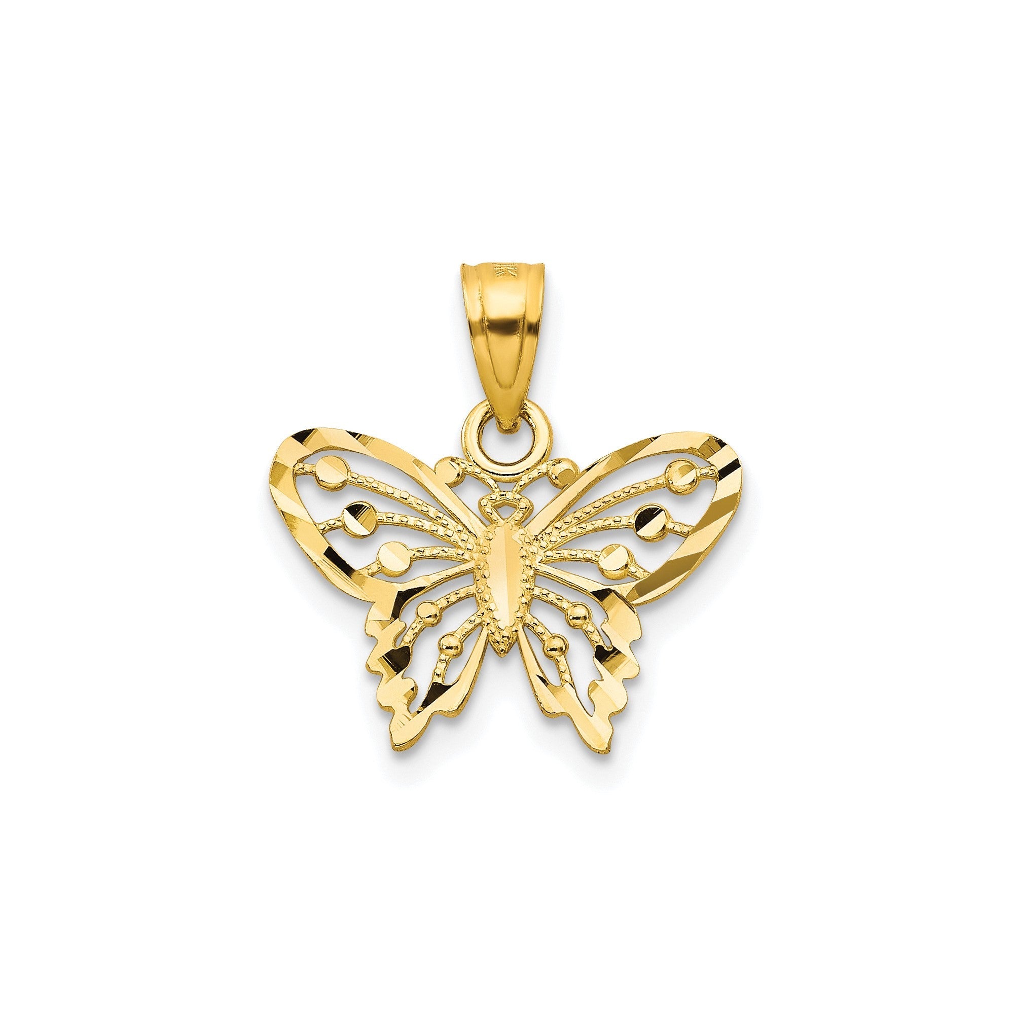10k Yellow Gold Diamond-Cut Butterfly Charm Pendant, 18x16mm