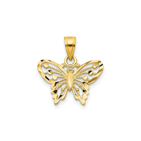 10k Yellow Gold Diamond-Cut Butterfly Charm Pendant, 18x16mm
