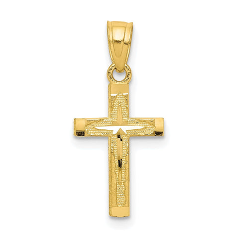 10k Yellow Gold Diamond Cut Cross Pendant, 20mm x 11mm