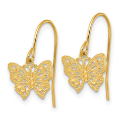 10k Yellow Gold High Polish Diamond Cut Dangle Butterfly Drop Earrings - JewelryAffairs