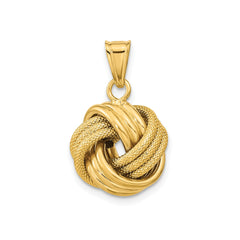 10K Yellow Gold Love Knot Pendant, Textured Design, 16mm