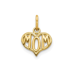 10k Yellow Gold Mom Heart Charm Pendant, 15x11mm