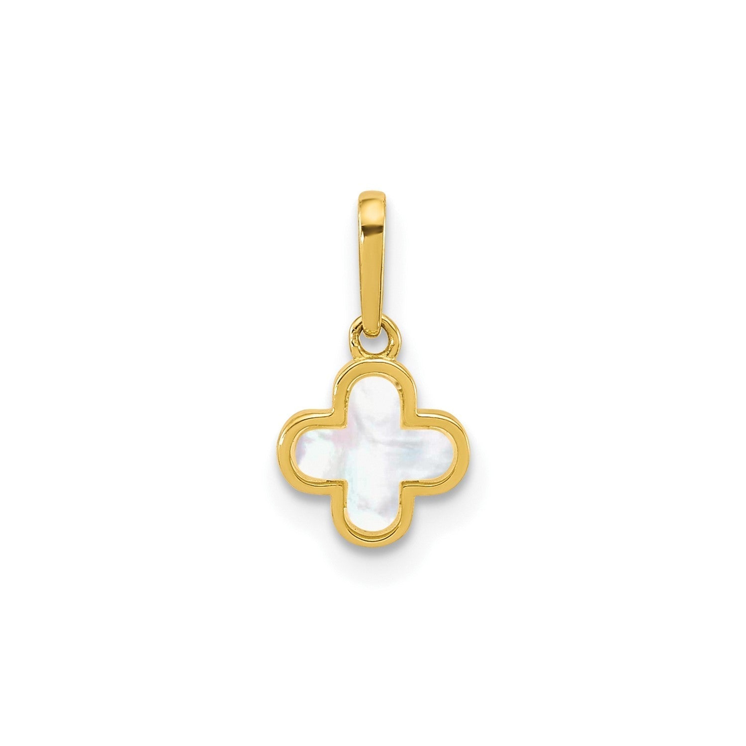10k Yellow Gold Mother of Pearl Clover Cross Pendant, 7x7mm - JewelryAffairs