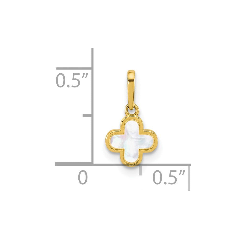 10k Yellow Gold Mother of Pearl Clover Cross Pendant, 7x7mm - JewelryAffairs