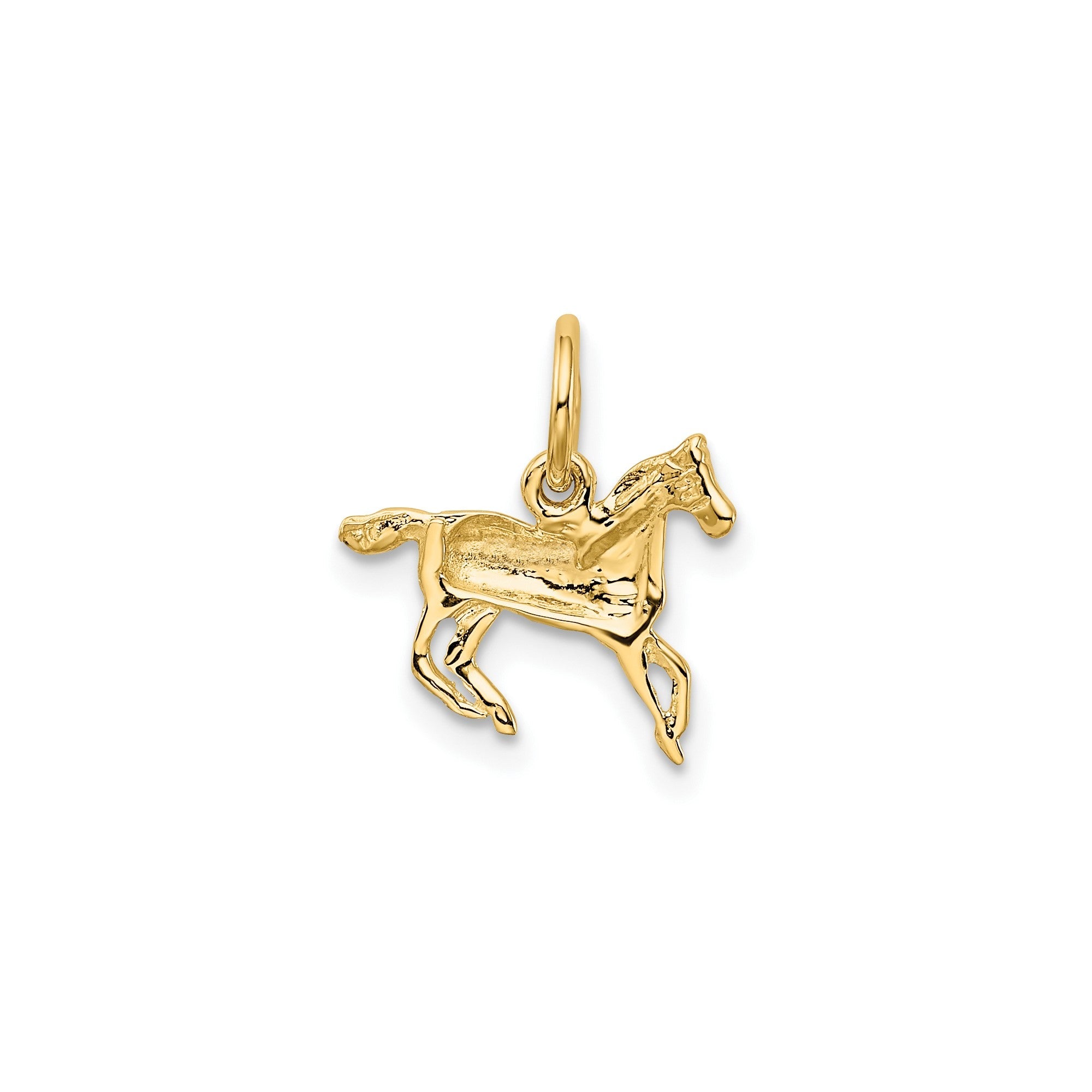 10k Yellow Gold Running Horse Charm Pendant, 13x13mm - JewelryAffairs