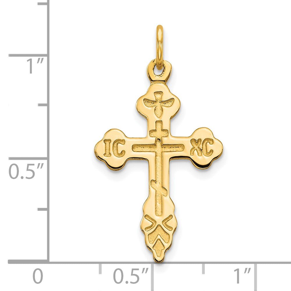 10K Yellow Gold Russian Eastern Orthodox Cross Crucifix Pendant Charm, 30x17mm - JewelryAffairs