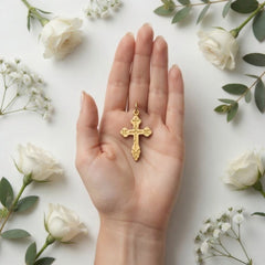 10K Yellow Gold Russian Eastern Orthodox Cross Crucifix Pendant Charm, 30x17mm - JewelryAffairs