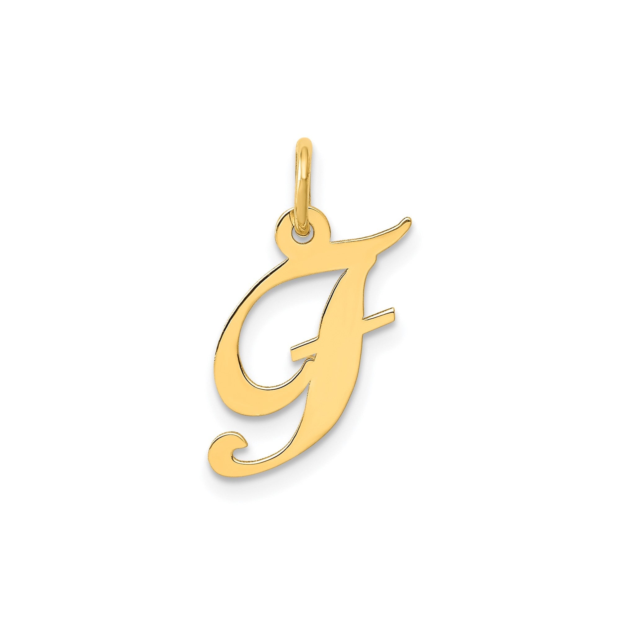 10K Yellow Gold Small Fancy Script Letter Initial Charm Pendant, 16x15mm