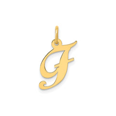 10K Yellow Gold Small Fancy Script Letter Initial Charm Pendant, 16x15mm