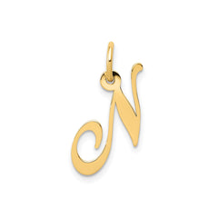 10K Yellow Gold Small Fancy Script Letter Initial Charm Pendant, 16x15mm