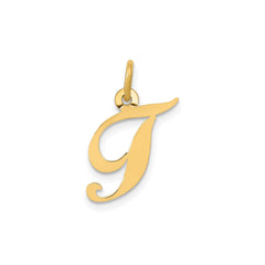 10K Yellow Gold Small Fancy Script Letter Initial Charm Pendant, 16x15mm