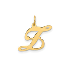 10K Yellow Gold Small Fancy Script Letter Initial Charm Pendant, 16x15mm