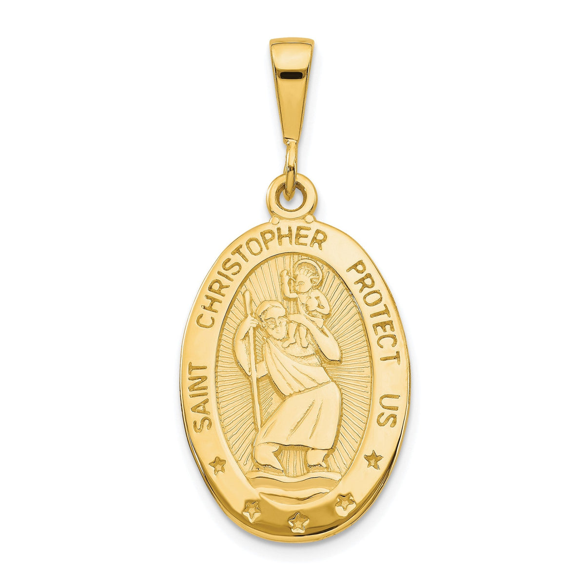 10k Yellow Gold St Christopher Medal Oval Pendant, 35x16mm - JewelryAffairs