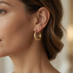 10k Yellow Gold Weave Texture Design Round Shape Hoop Earrings, Diameter 20mm