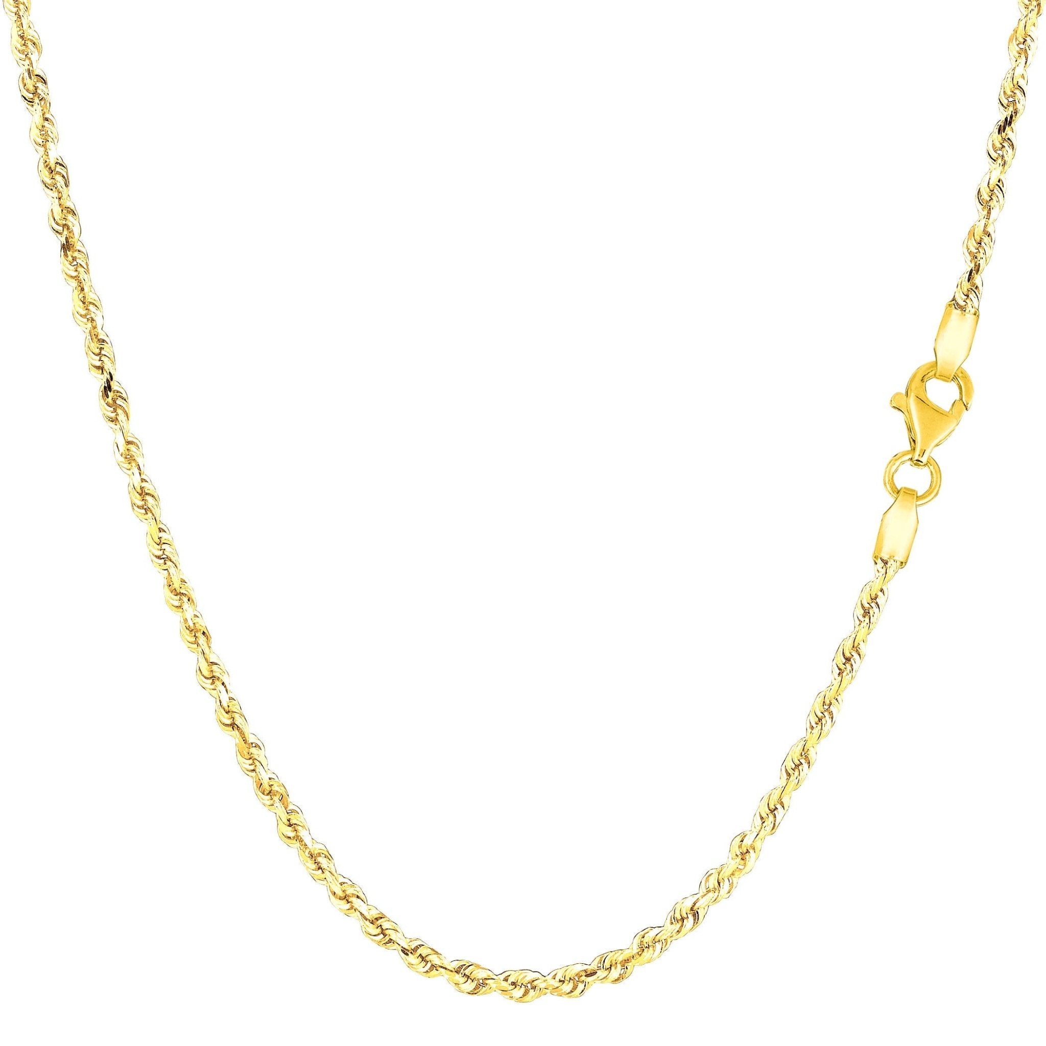 10k Yellow Real Solid Gold Diamond Cut Rope Chain Necklace, 2.0mm, 24