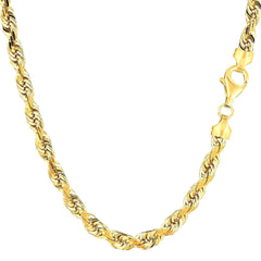 10k Yellow Real Solid Gold Diamond Cut Rope Chain Necklace, 5.0mm, 24