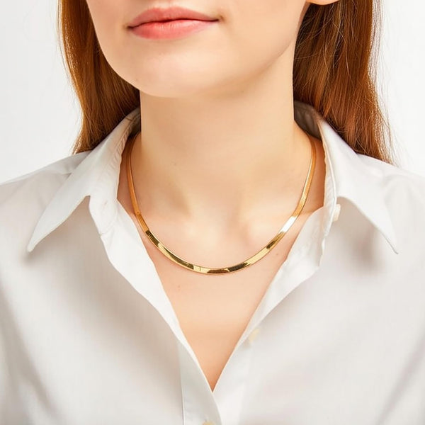 10k Yellow Solid Gold Imperial Herringbone Chain Necklace, 3.8mm