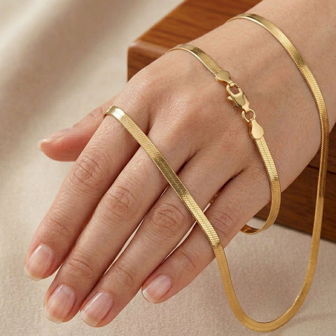 14k Yellow Solid Real Gold Imperial Herringbone Chain Necklace, 4.0mm
