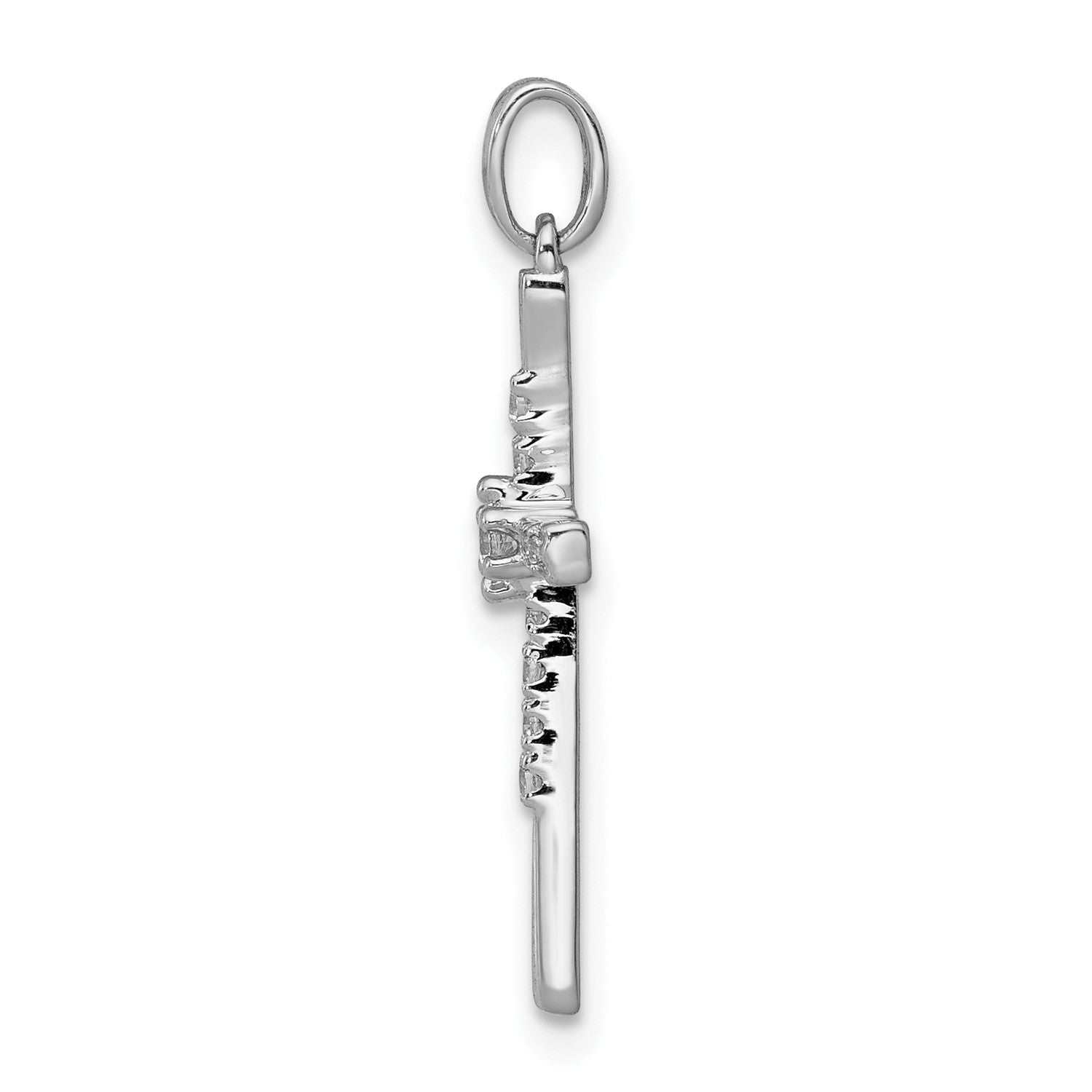 10K Real Solid White Gold 1/10ct. Diamond Cross Pendant, 19x11mm