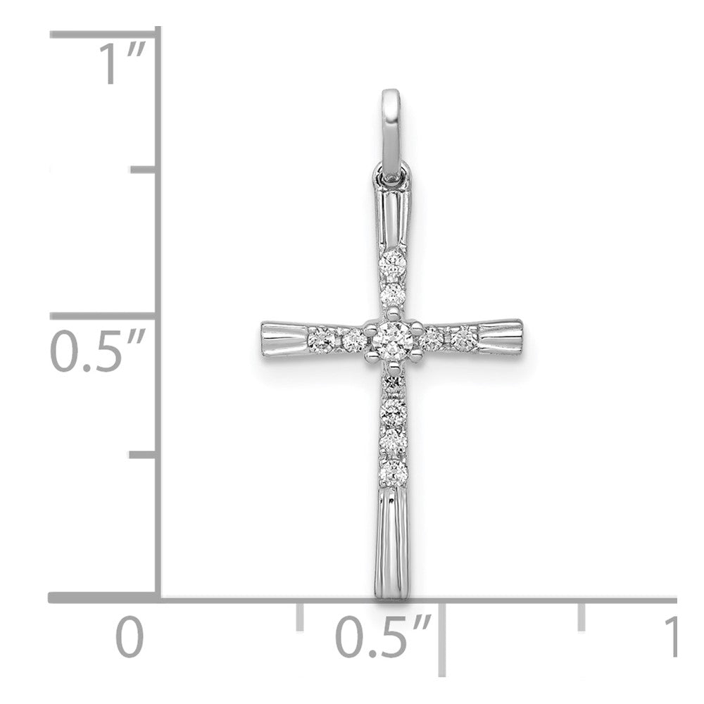 10K Real Solid White Gold 1/10ct. Diamond Cross Pendant, 19x11mm