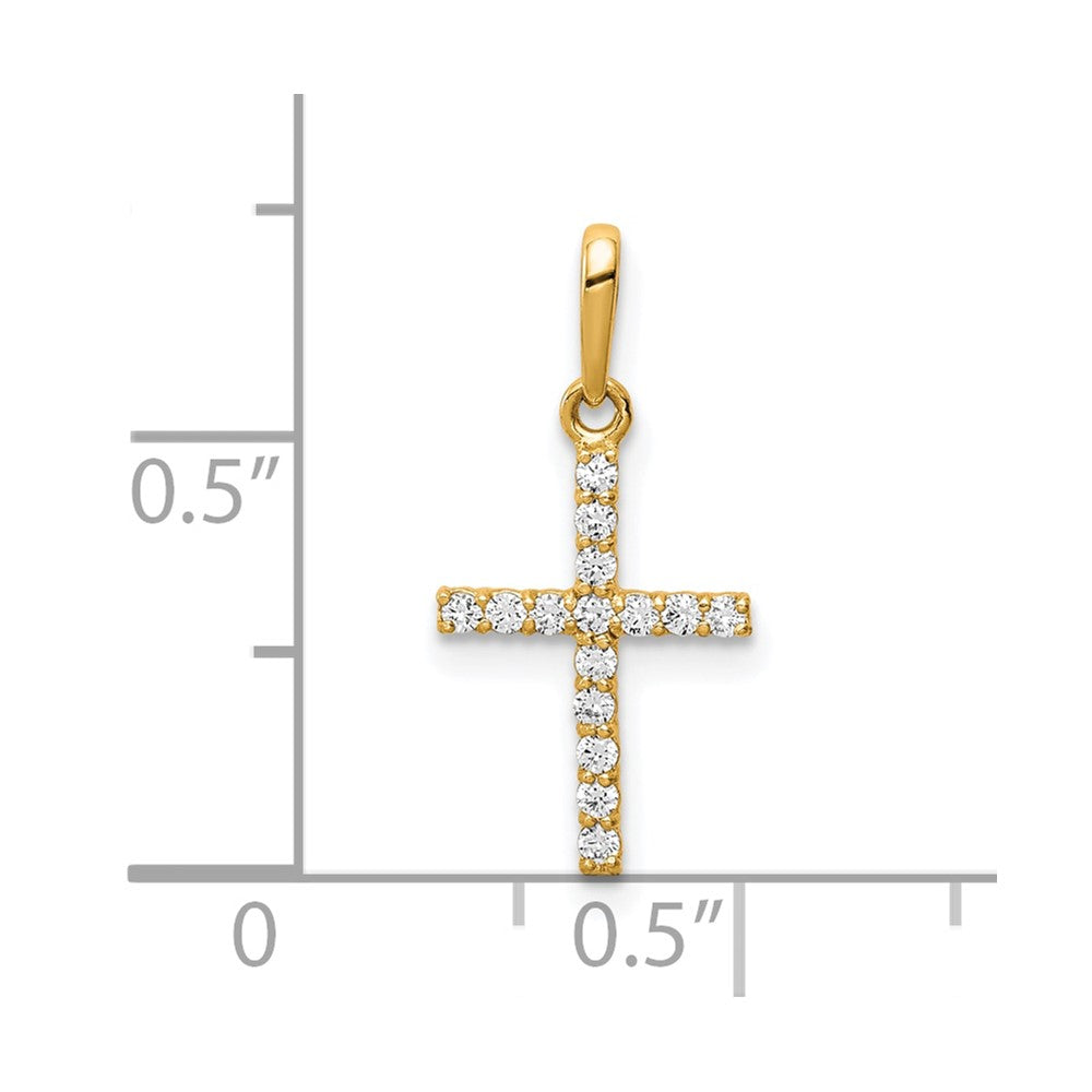 10k Real Solid Yellow Gold and CZ Cross Pendant Charm, 19x9mm