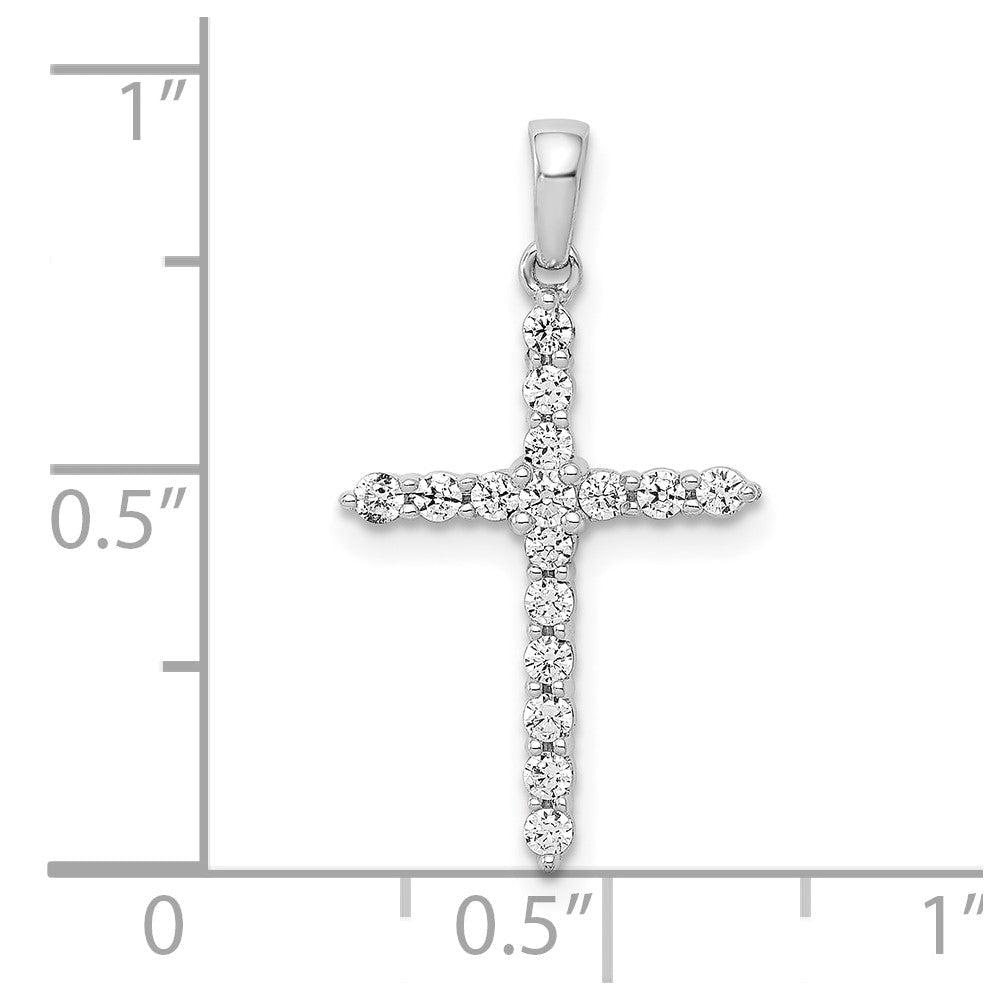 10K Real White Solid Gold High Polished 1/4ct. Diamond Cross Pendant Charm, 23x13mm